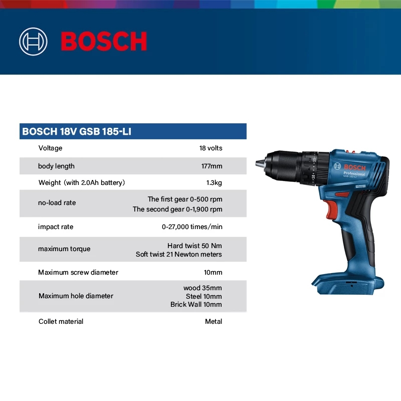 Bosch Drill Gsb 18V - Perceuse à percussion sans fil Bosch